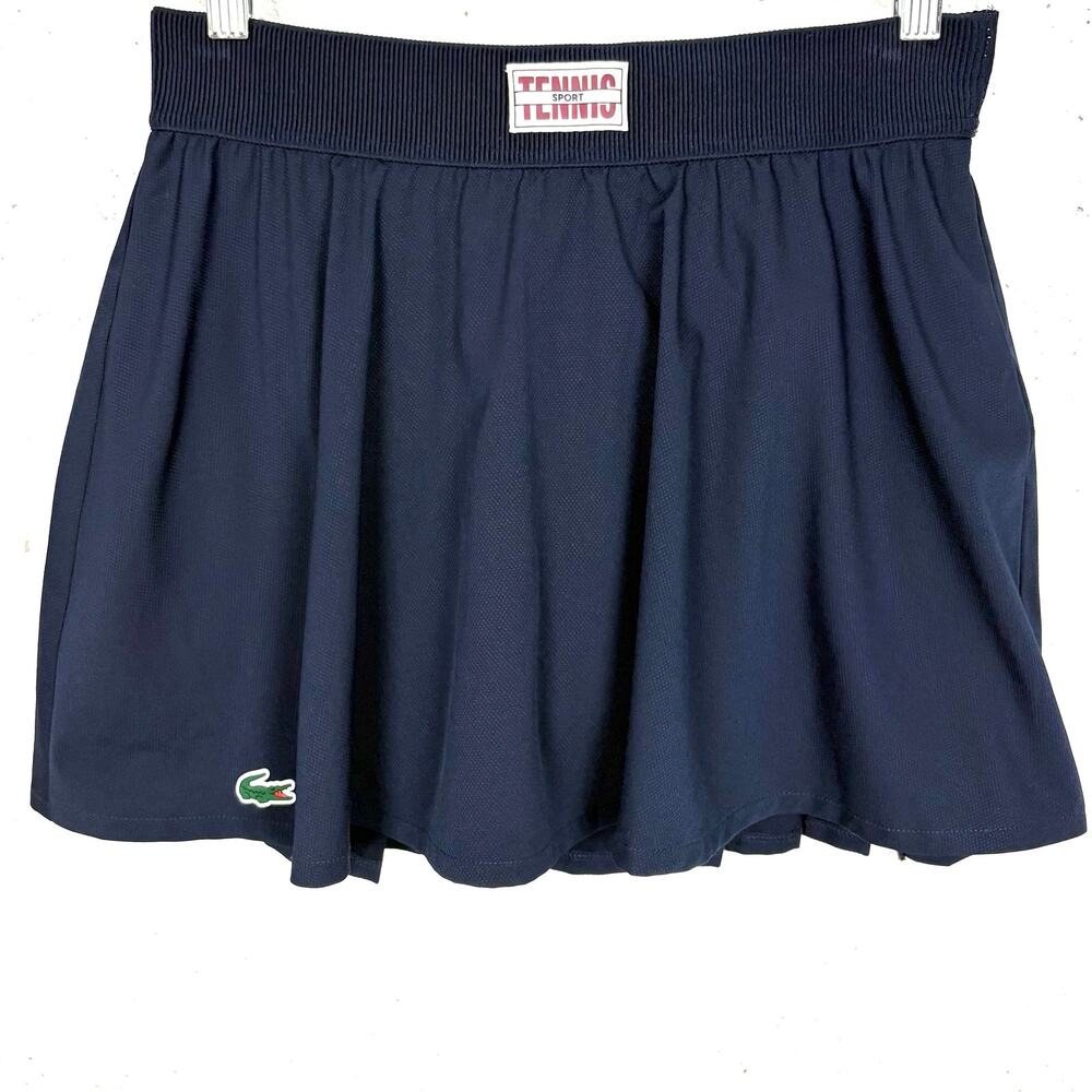 Lacoste Pleated Back Ultra Dry Tennis Skirt Built In Shorts Navy Blue Size 40